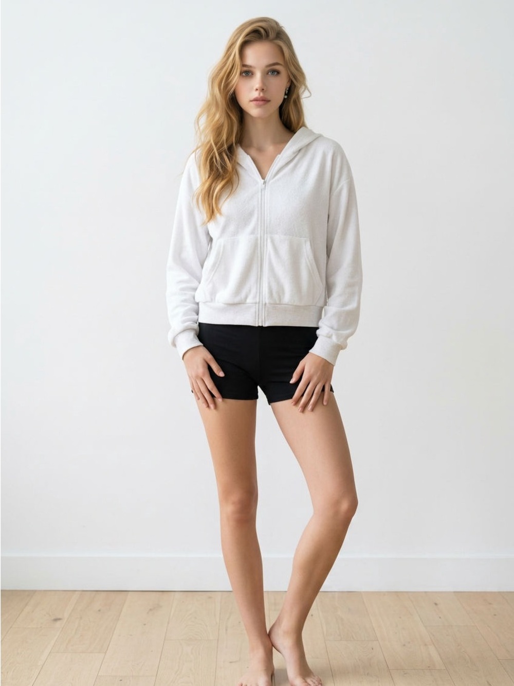 Aritzia TNA White Terry Towel Boyfriend Zip Up Hoodie